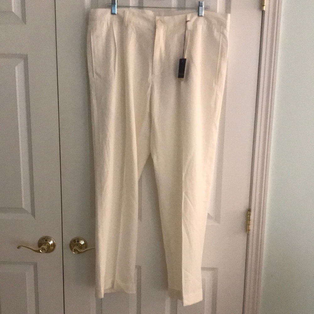 New Alan Flusser Men’s Off White Linen Trousers Pants 38 x 30